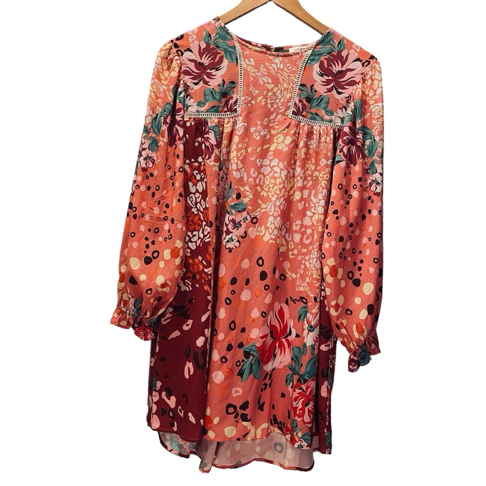 Umgee Anthropology Floral Balloon Sleeve Dress Orange Maroon